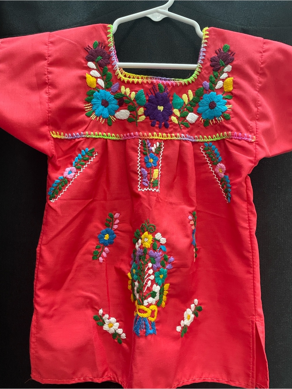 MEXICANA Red Embroidered Floral Kids One-Piece
